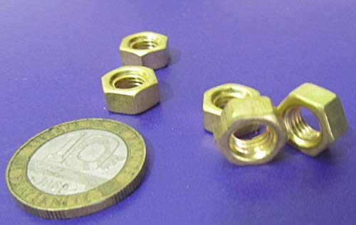 Brass Hex Nuts RH M7 x 1 Thread x 11mm W x 5.5mm H 20 Pcs