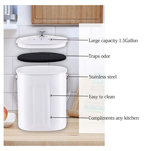 Nalati 1.3 Gal Compost Bin With Lid For Kitchen Countertop, Rust Proof Composter Indoor, Non Smell Filters (White) #TOP1