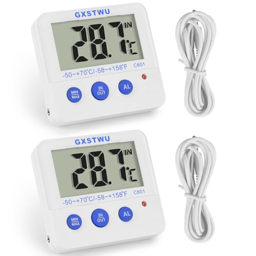 Fridge Freezer Thermometer Max/Min Memory High & Low Temperature Alarms Settings with LED Indicator Digital Refrigeration Thermometer with Magnetic