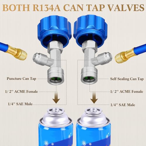 Tiangrid AC R1234YF Quick Couplers Adapters Set, R1234YF Self Sealing/Puncture Can Tap Valves, Tank adapter, R410A Charging Vacuum Port Adapter, Core Remover for Car Air Conditioner Refrigerant System