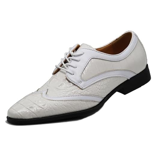 ODN Sapato social masculino Oxford com estampa de crocodilo jacaré, Branco, 39