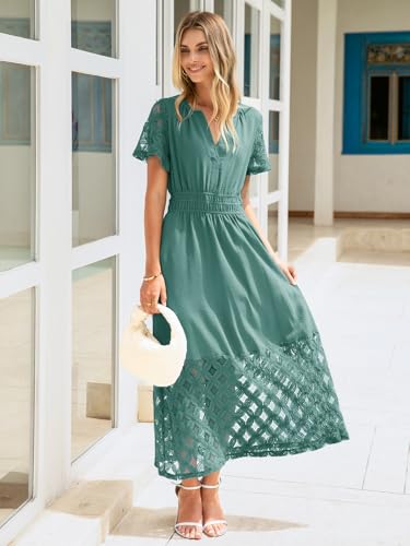 Image of Simplee Womens Summer Boho Maxi Dress V Neck Empire Waist Long Flowy Wedding Guest Dresses with Pockets