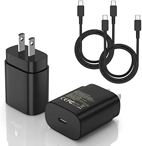 Type C Charger - 25W Wall charger Super Fast Charging & 10ft USBC to USB-C Cable Cord for Samsung Galaxy S23 S22 S21 S20 S10 (Ultra Plus FE) iPad Pro Air 12.9 11, 2 Pack Power Adapter Block Brick Cube