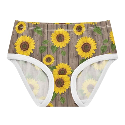 Cotton Toddler Underwear Floral Vivid Yellow Sunflowers Green Leaves Cute Panties Girl Designer Briefs Girls Undies 2t