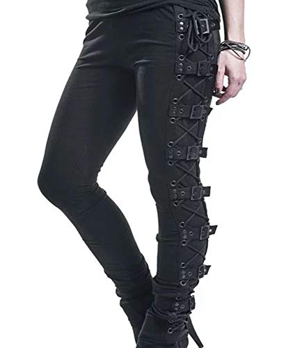 Legging sexy en satin noir vêtement femme laçage latéral pantalon moulant taille haute M