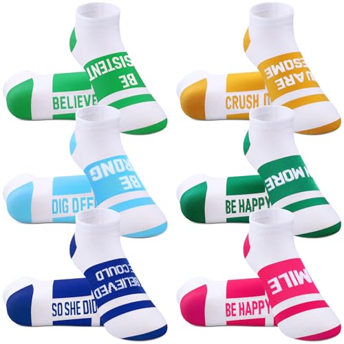 Suhine 6 Pairs Inspirational Running Socks Multicolored Low Cut Athletic Socks for Christmas Women Men Runners Gifts