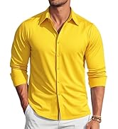 Barry.Wang Mens Stretch Dress Shirts Solid Long Sleeve Button Down Shirts Formal Casual Business ...