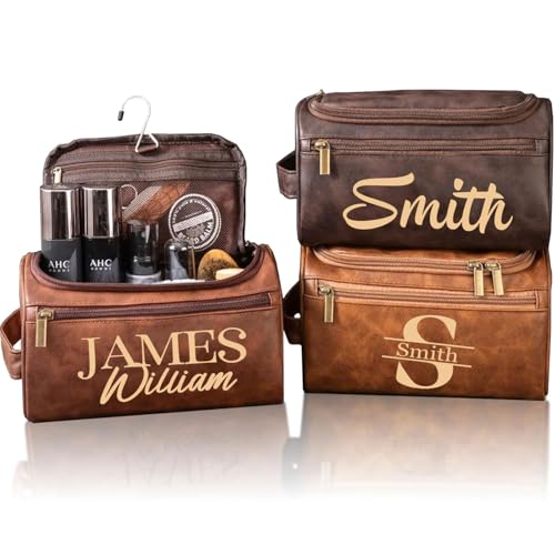 Men's Customizable Hanging Toiletry bag for man Dopp Kit Bag for Travel, Wedding Groomsmen Gifts, Father's Day，Christmas Birthday Presents for Dad, Husband, Grandpa，Lover （Brown）