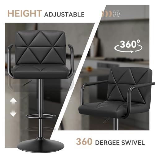 Butacos modernos ajustables Hatchsun, set de 2 taburetes giratorios para barra con respaldo, brazos y reposapiés, altura ajustable de 23,5 a 32,5 pulgadas, capacidad de 300 libras (Negro) miniatura 5