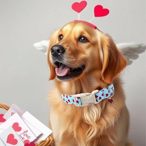 Image of Valentine's Dog Collar, UP URARA PUP Pink Heart Adjustable Pet Collar with Bowknot Charm, Wedding Dog Accessories for Small Medium Large Dogs