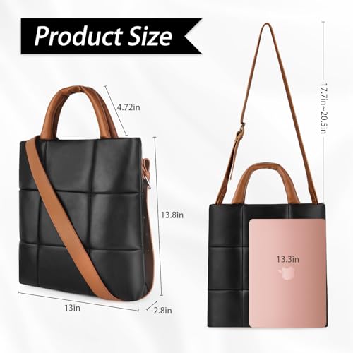 Image of Puffer Tote Bag, Quilted Crossbody Bag with Zip, Top-Handle Shoulder Bags with Removable Strap, PU Leather Handbags for Women