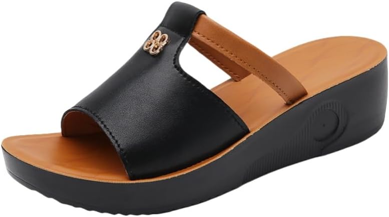 Women's Comfortable Wedge Sandals – Floral Print Open Toe Slip-On Shoes with Thick Sole for Casual & Everyday Wear