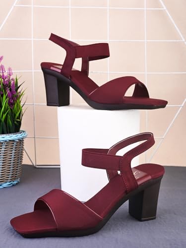 Image of XE Looks Women's Trendy Block Heels | Open-Toe Sandals with Elastic Support | Anti-Skid Sole & Cushioned Footbed Block Heels For Girls & Women