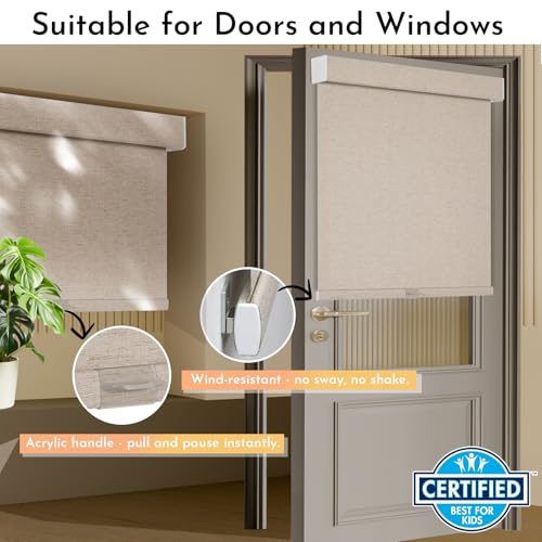Image of Persilux Blackout Roller Shades for Indoor Window Blinds,Cordless,Linen Fabric,Thermal Insulated Fabric UV Protection Shades for Home,Office,Bedroom,Door,Blackout-Beige,Custom Size