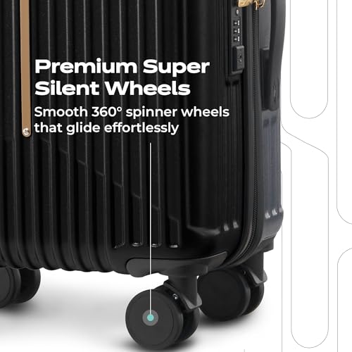 Image of The Midnight Voyager Set of 2 Luggage, Cabin 57cm, Check in Medium 67.5 cm, Hard Sided Polycarbonate Trolley Bag, Dual Anti-Theft Zippers, TSA Lock (Ebony Black)