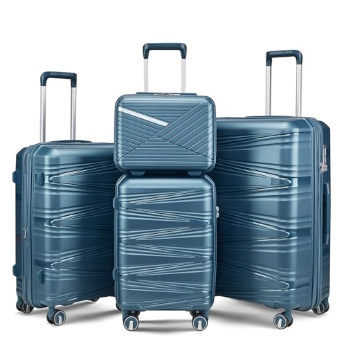Luggage 4 Piece Sets, Hard Case Suitcases with TSA Lock, Carry on Expandable Suitcase with Spinner Wheels, Durable Waterproof Travel Luggage, Travel Set for Men Women (Blue)