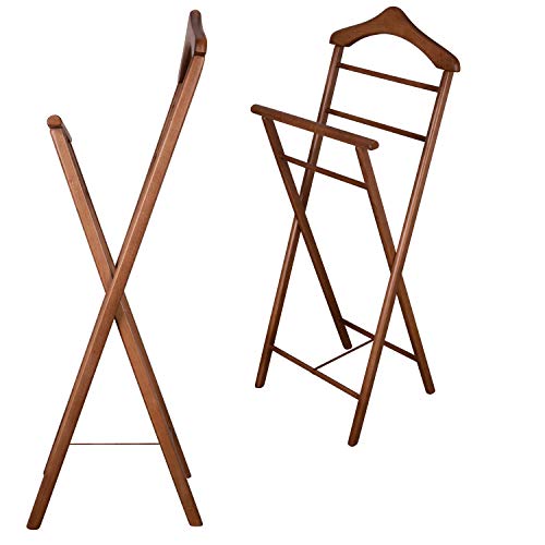 Herrendiener aus Massivholz – 2er Set fertig montierter Kleiderbutler & Stummer Diener – stabiler Stiller Diener für Schlafzimmer, Ankleide, Garderobe & Bad I Kleiderablage (Nussbaum)