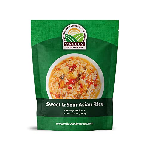 Valley Food Storage Sweet & Sour Asian Rice | 5 Servings Premium Emergency Food Supply | All Natural, Non-GMO Survival Food 25 Year Shelf Life | Camping Food, Backpacking Meals, Prepper Supplies