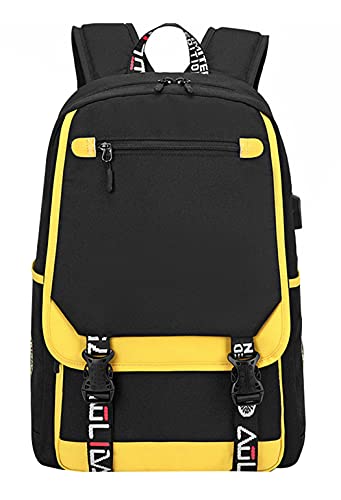 JiaYou Boys Backpack High Middle School Bag Laptop Casual Daypack with USB charging port for Men College Students(Yellow Black,20 Liters)