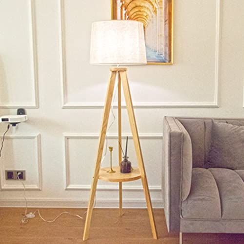 Lámpara de pie de trípode moderna, iluminación vertical de madera para decoración de salón 3