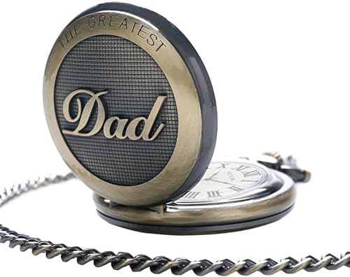 Tazweeq Retro Quartz Pocket Watch for Dad, Bronze Japan Movement with Belt Clip Chain, Daily Wearable with Removable Chain, 1.81" Case & 14" Chain, Includes Flannel Bag Package