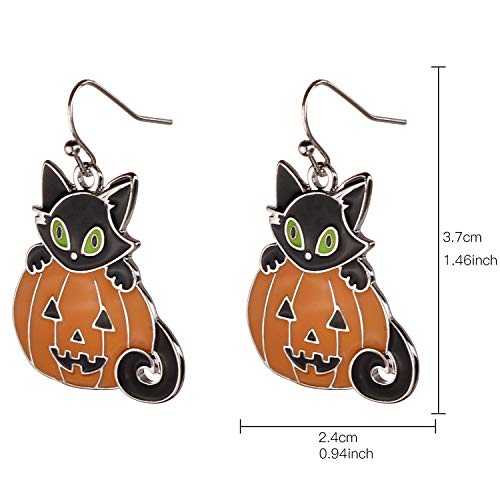 Lux Accessories Halloween Orange Pumpkin Black Kitty Cat Silvertone Dangle Earrings4