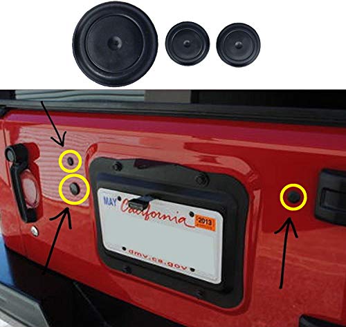 Upper Bound 3 Rubber Tailgate Plugs Set fit Jeep Wrangler JK Tramp Stamp Spare Tire Carrier Delete for 2007 Thru 2019 Models