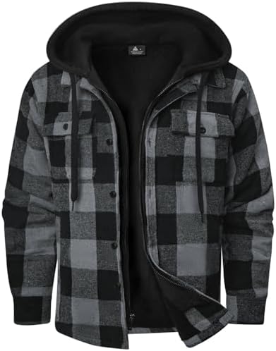 ZITY Mens Sherpa Flannel Shirt Jacket Plaid Fleece Lined Hoodie F...