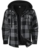 ZITY Mens Sherpa Flannel Shirt Jacket Plaid Fleece Lined Hoodie Full Zip Long Sleeve Winter Warm Coat for Men Grey XL