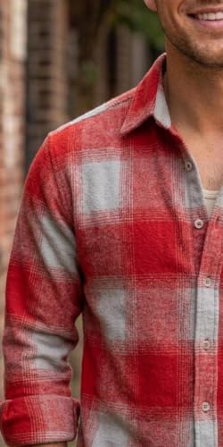 Image of Red Checks /Men's Boxy Fit Plaid Flannel Shirt Red and White | Boxy Fit, Plaid Pattern