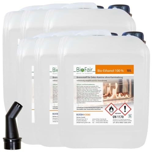 BioFair Bioethanol - 100% Reiner Brennstoff - Bioethanol für Bioethanolkamin Ethanol Tischkamin Wandkamin Indoor - 6 x 10 Liter