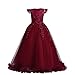 MYRISAM Girl's Embroidery Tulle Lace Maxi Flower Girl Wedding Dress Birthday Pageant Communion Dance Party Tulle Gown Burgundy 5-6T
