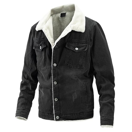 Veste en denim pour homme avec col en laine et doublure hiver style camionneur