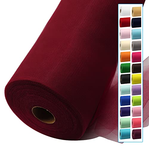 Image of Burgundy Tulle Fabric Rolls 54 Inch by 40 Yards Tulle Bolt Spool for Wedding Decorations DIY Tutu Baby Shower Table Skirt Ceiling Decor Birthday Party Craft Supplies