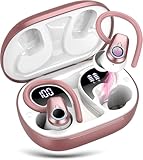 Wireless Earbuds, Over-Ear Sport Bluetooth 5.3 Headphones with Hi-Fi Stereo, Touch Control, 50H ear buds with LED Display, ENC Noise Reduction, IP7 Waterproof Earphones for running, Workout, Rose gold