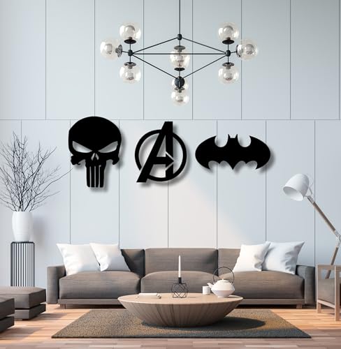 Image of TWIGGY Superhero 6mm MDF Wooden Wall Decor Set for Home, Office, or Gaming Room, Gift, Anime (pack of 3 | The Batman,Punisher,Avengers)