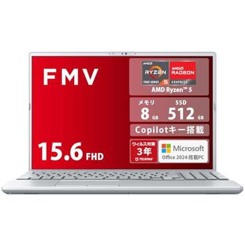 xm m[gp\R FMV Note A WA1-K3 (MS Office 2024/CopilotL[/Win 11/15.6^/AMD Ryzen 5/8GB/SSD 512GB/X[p[}`hCu) FMVWK3A52F_AZ