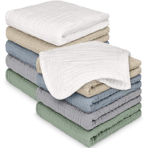 10pk Muslin Baby Washcloths for Newborn, 12x12 Soft Absorbent (Slate)