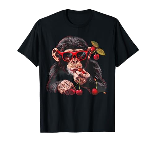 Cherry Monkey Cherry Fruit Mono Amante Obra De Arte Retrato Camiseta
