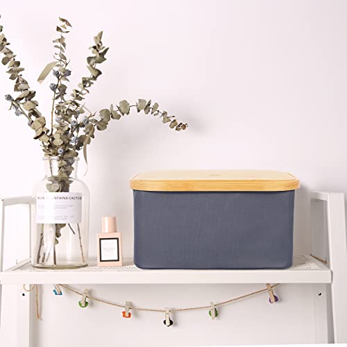 Anminy Storage Bin With Removable Bamboo Lid Handles Canvas Basket Box Stackable Lidded Closet Cabinet Shelf Cube Foldable Decorative Nursery Baby Kid Clothes Toys Organizer Container - Gray, Large #TOP5