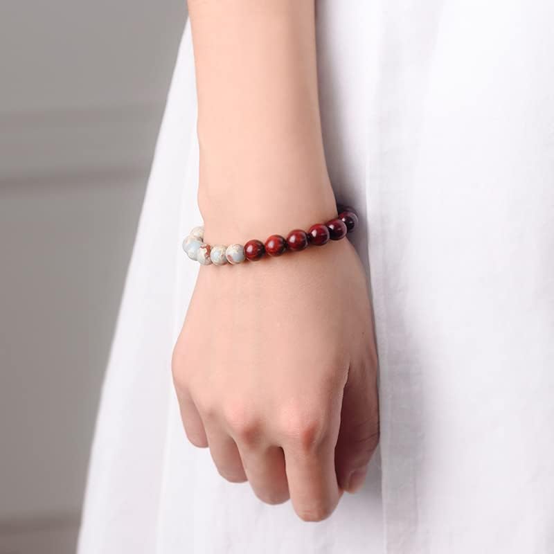 Xiaoye Red Sandalwood Shoushan Stone Hand String Men's Buddha Bead Bracelet中国风小叶紫檀寿山石手串复古文艺简约气质男士佛珠手链女礼物(简约款)