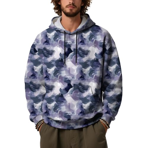 Men's Camo Hoodies Fashion Fall Camouflage Sweatshirts Long Sleeve Outdoor Pullover Hoodie with Kangaroo Pocket