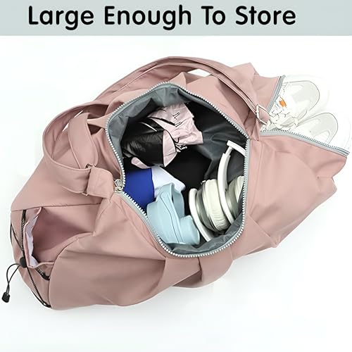 Image of Storite Nylon 51 Cm Imported Multi Purpose Travel Duffle Bag for Women with Dry and Wet Pocket, Lightweight Waterproof Luggage Bag with Shoe Compartment (Pink, 51 x 17 x 32 cm)