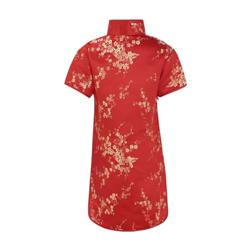 Girls Qipao Peony Short Sleeve Dresses Chinese New Year Clothing Chinese Traditional Clothes for Kids (Red, 5-6 Years)2