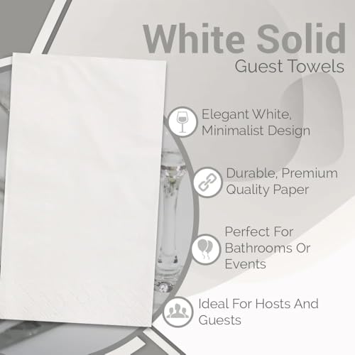 Image of White Solid Guest Towels - Pack of 20 - Absorbent Paper Hand Napkins For Bathroom, Kitchen & Events
