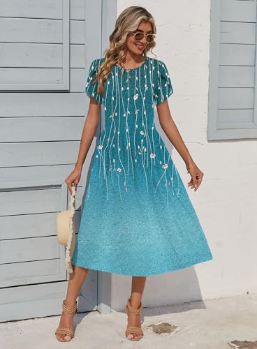 Image of Zeagoo Womens Summer Dresses Casual Aline Midi Dress Short Sleeve Floral Tshirt Dress Flowy Beach Sundresses with Pockets