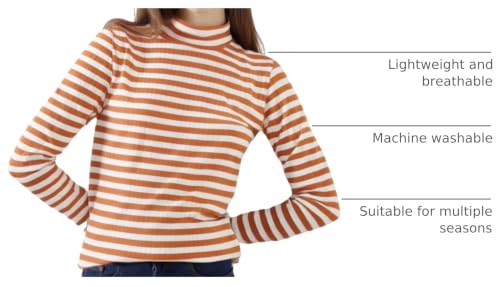 Image of Melliflo Womens Long Sleeve Mock Neck Striped Shirt Casual Cute Color Block Knit Tops Trendy Fall Fitted Basic Outfits