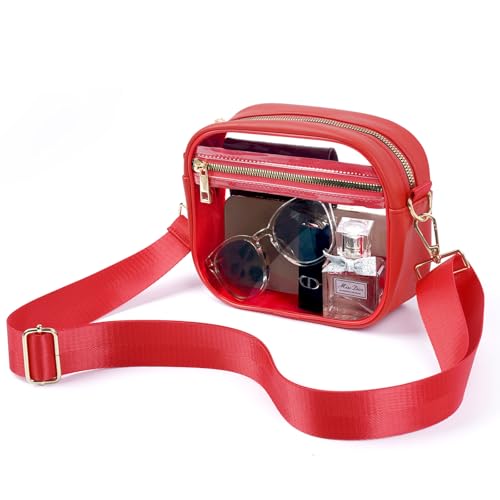 Image of Fibrdoo Clear Bag Stadium Approved, Leather Clear Crossbody Purse Bag for Concerts Sports Events Festivals