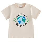 Kids Toddler Little Boys Girls Earth Day Shirt Short Sleeve Funny Letters Print Planet T-Shirt Top (Beige Earth Day Every Day, 3-4 Years)