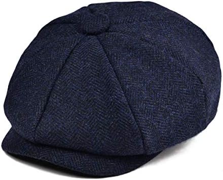 JANGOUL Boys Vintage Newsboy Cap Tweed Flat Beret Cabbie Hat for Kids Toddler Pageboy (56cm(6-8 Years Old), Navy)